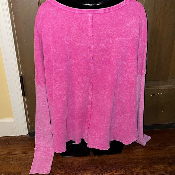 3/$18 Aerie Oversized Pink Contrast Dolman Knit Long Sleeve Pullover Tee Size L - Picture 6 of 14